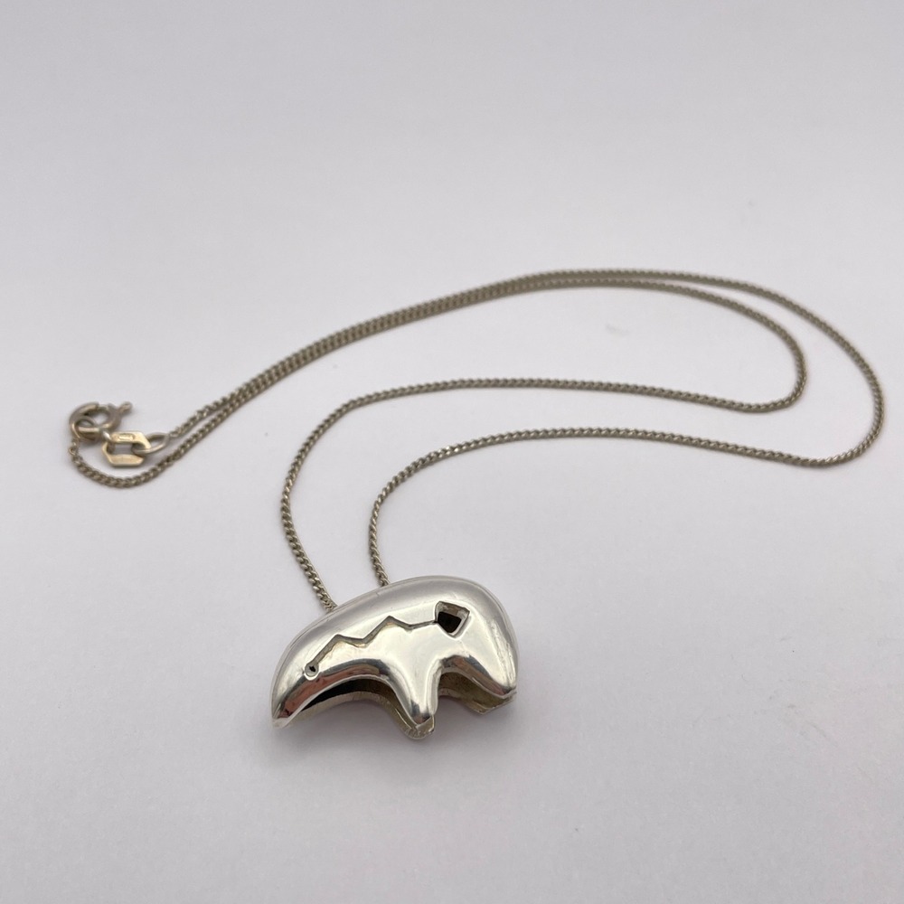 Southwestern Sterling Silver Spirit Bear Pendant‎ Necklace Unisex Minimalist - Picture 6 of 9